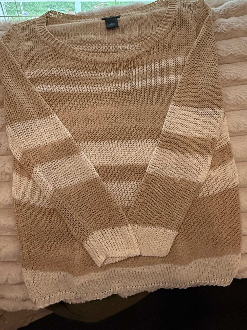 Ann Taylor Striped Knit Sweater - Cream and Tan